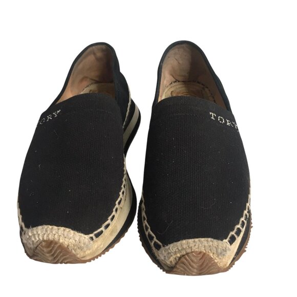 Tory Burch Shoes Womens Size 8.5 Black Espadrille Slip-On Canvas Jute Logo Flat - Picture 4 of 16
